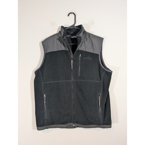 Eddie Bauer Vest Men Sz L Black Fleece Full Zip Outdoor Utility Jacket - Picture 1 of 7